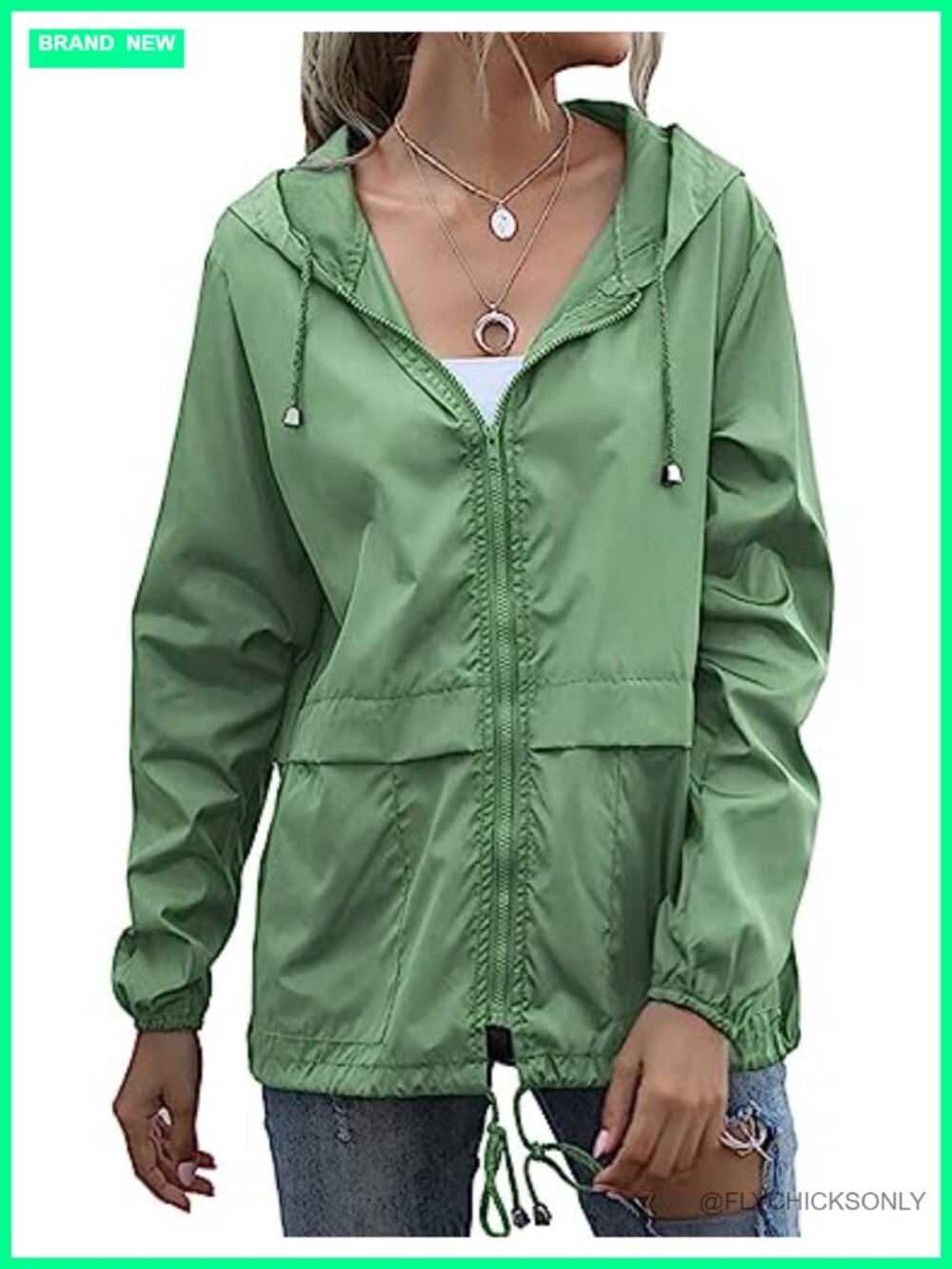 Women's Waterproof Raincoat Lightweight Packable Hooded Windbreaker with Pockets